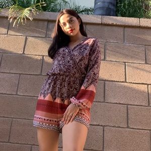 Tribal pattern long sleeve romper